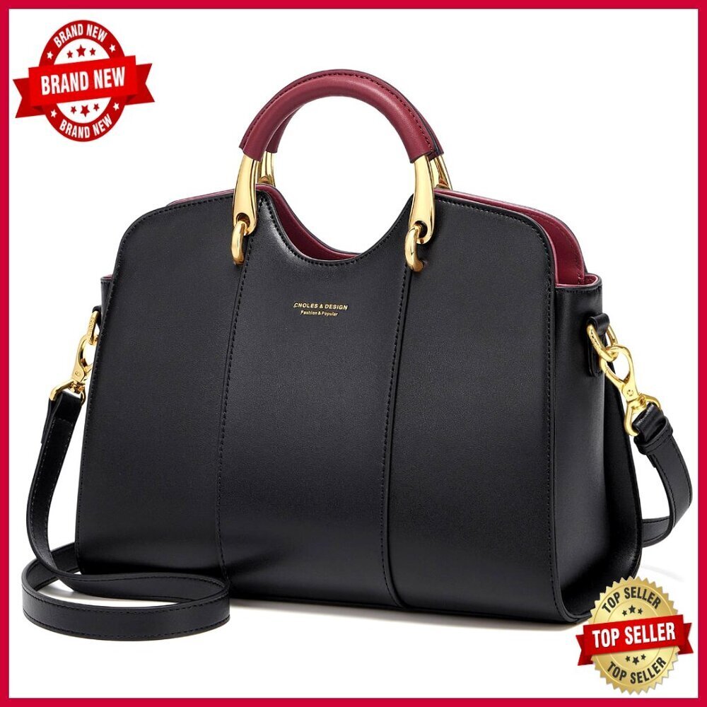 Genuine Leather Satchel Shoulder Bag Tote with Adjustable Strap